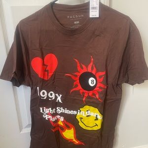 Pacsun Level Up Tropics ‘199X Light Shines in Dark Places’ brown graphic tee